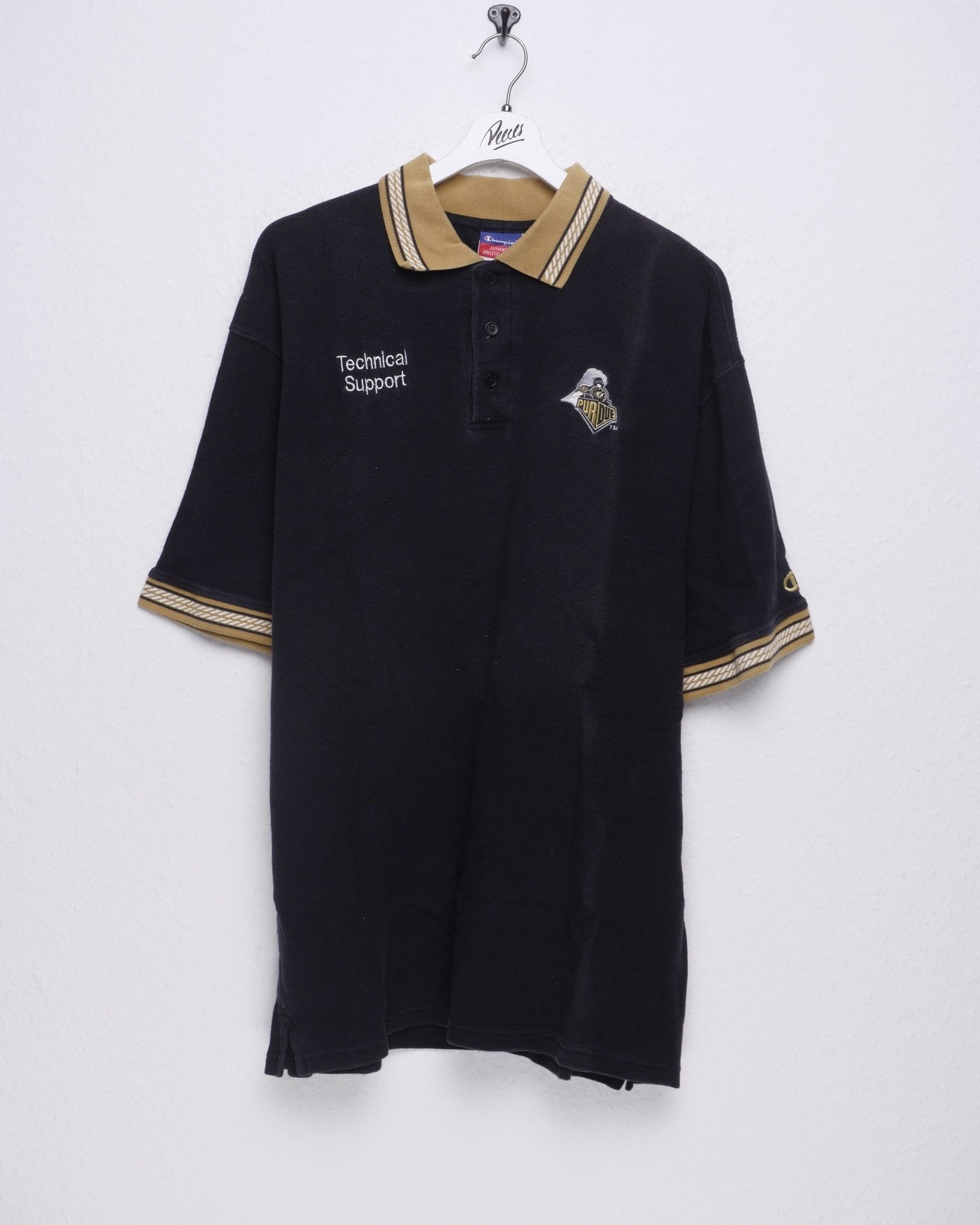 Champion embroidered Logo Vintage half zip Buttoned Down Polo Shirt - Peeces