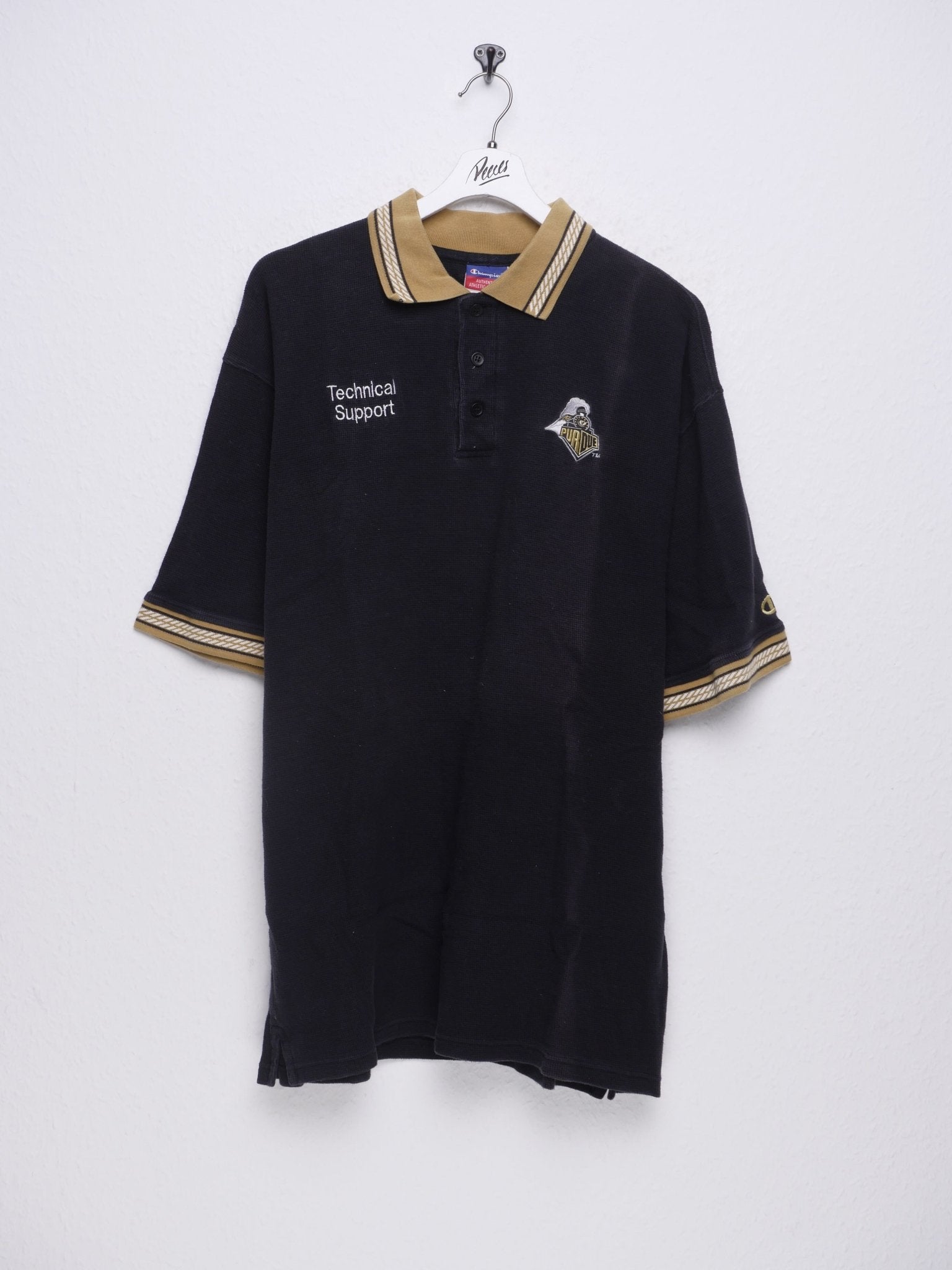 Champion embroidered Logo Vintage half zip Buttoned Down Polo Shirt - Peeces