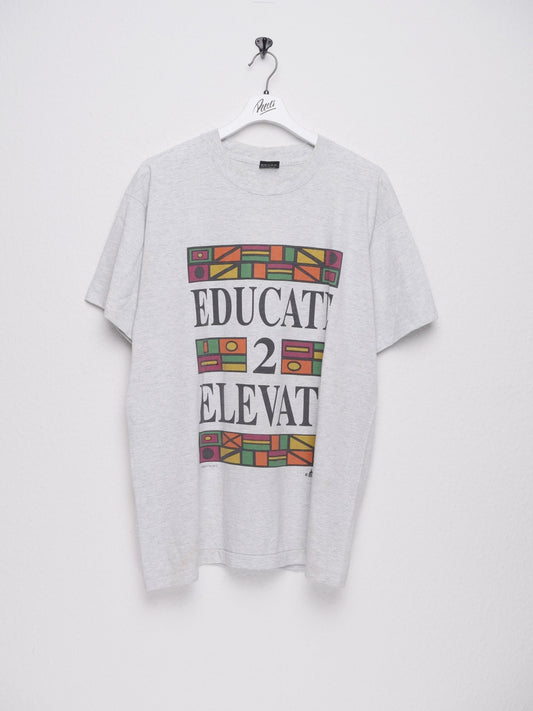 'Educate to Elevate' printed Spellout grey Shirt - Peeces