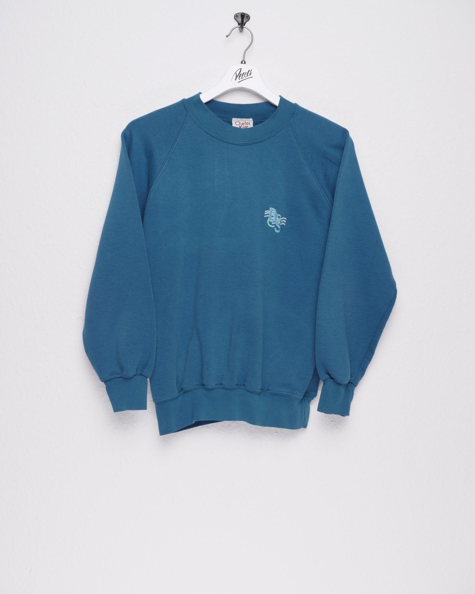 embroidered turquoise basic Sweater - Peeces