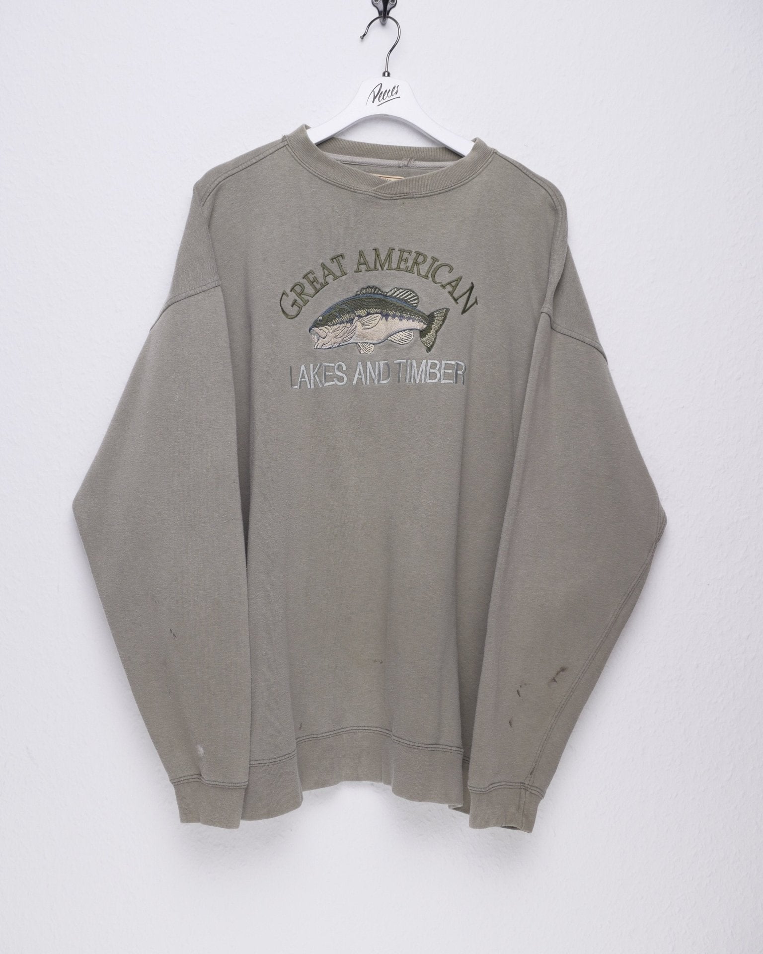 'Great American Lakes and Timber' embroidered Graphic beige Sweater - Peeces