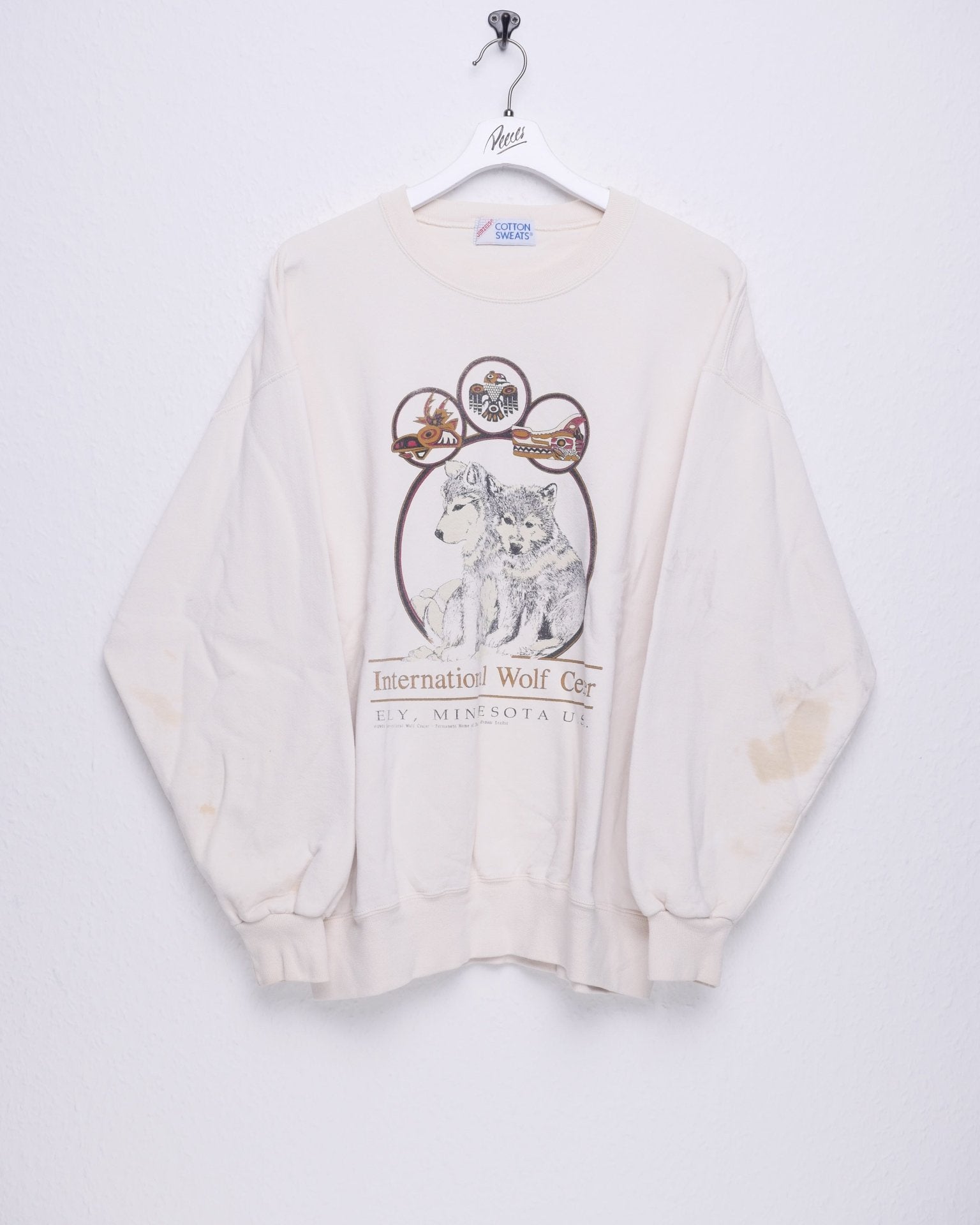 jerzees 'International Wolf Center' printed Graphic White Sweater - Peeces