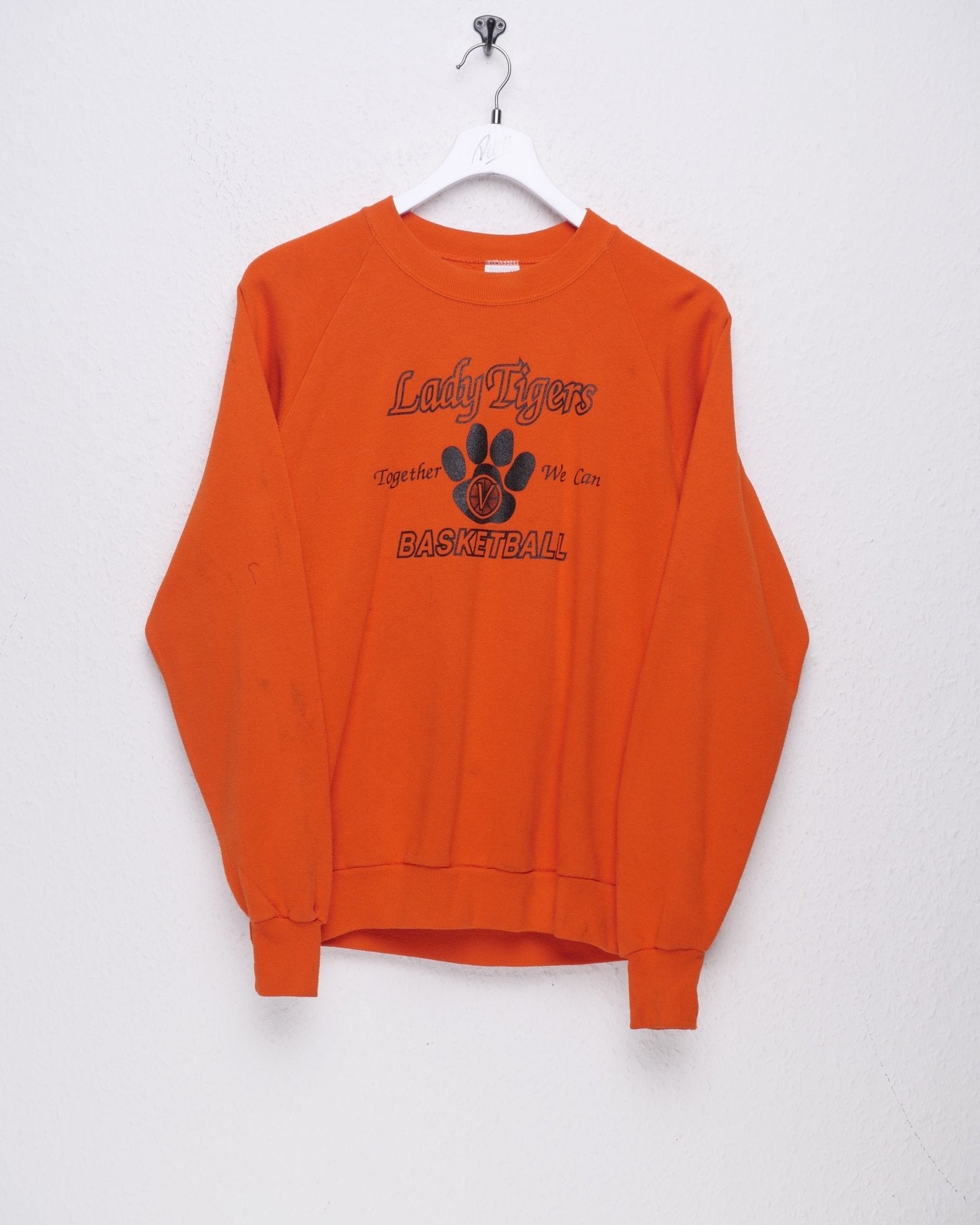 'Lady Tigers' printed Spellout orange Sweater - Peeces