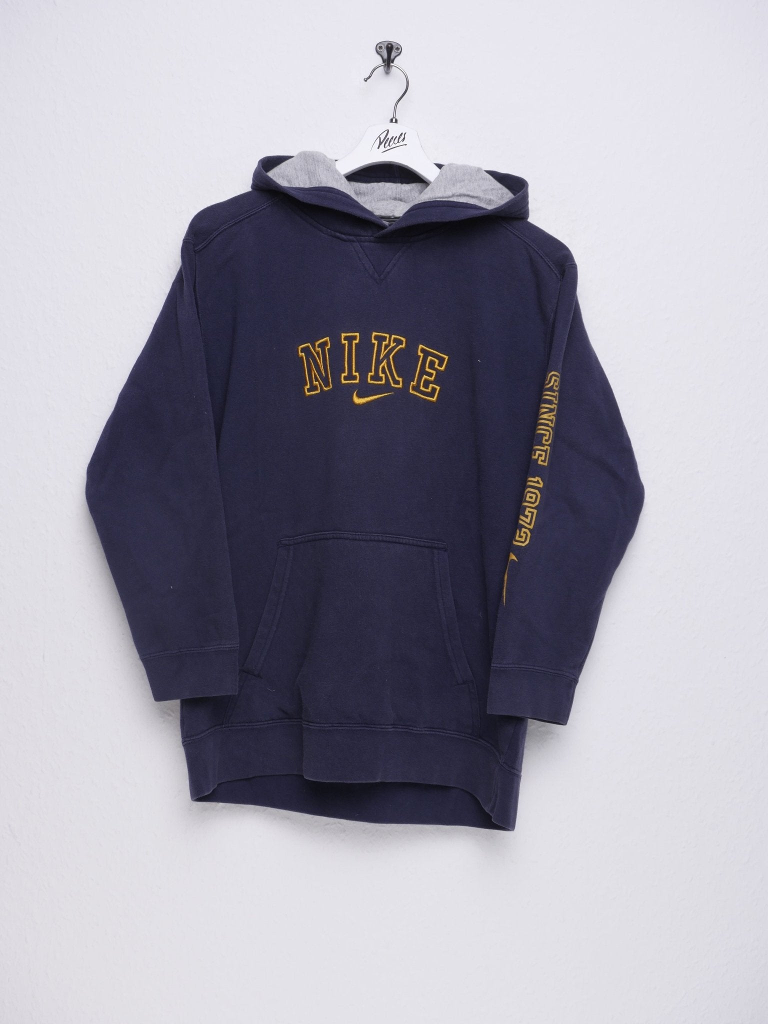 nike embroidered Middle Swoosh navy Hoodie - Peeces