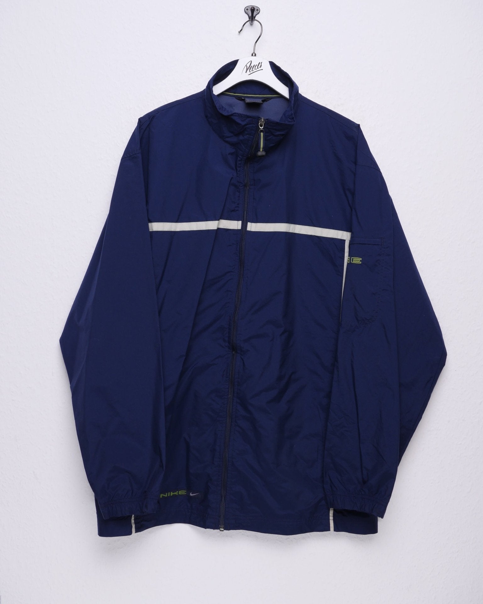 Nike embroidered Spellout striped navy oversized Track Jacke - Peeces