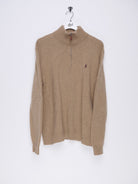polo embroidered Logo brown Half Zip Sweater - Peeces