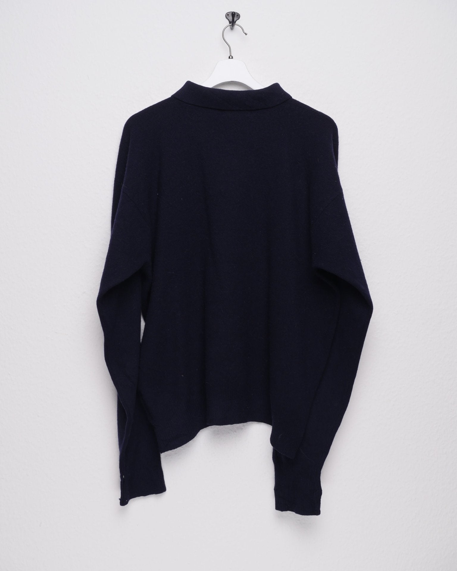 polo embroidered Logo half buttoned navy Polo Knit Sweater - Peeces