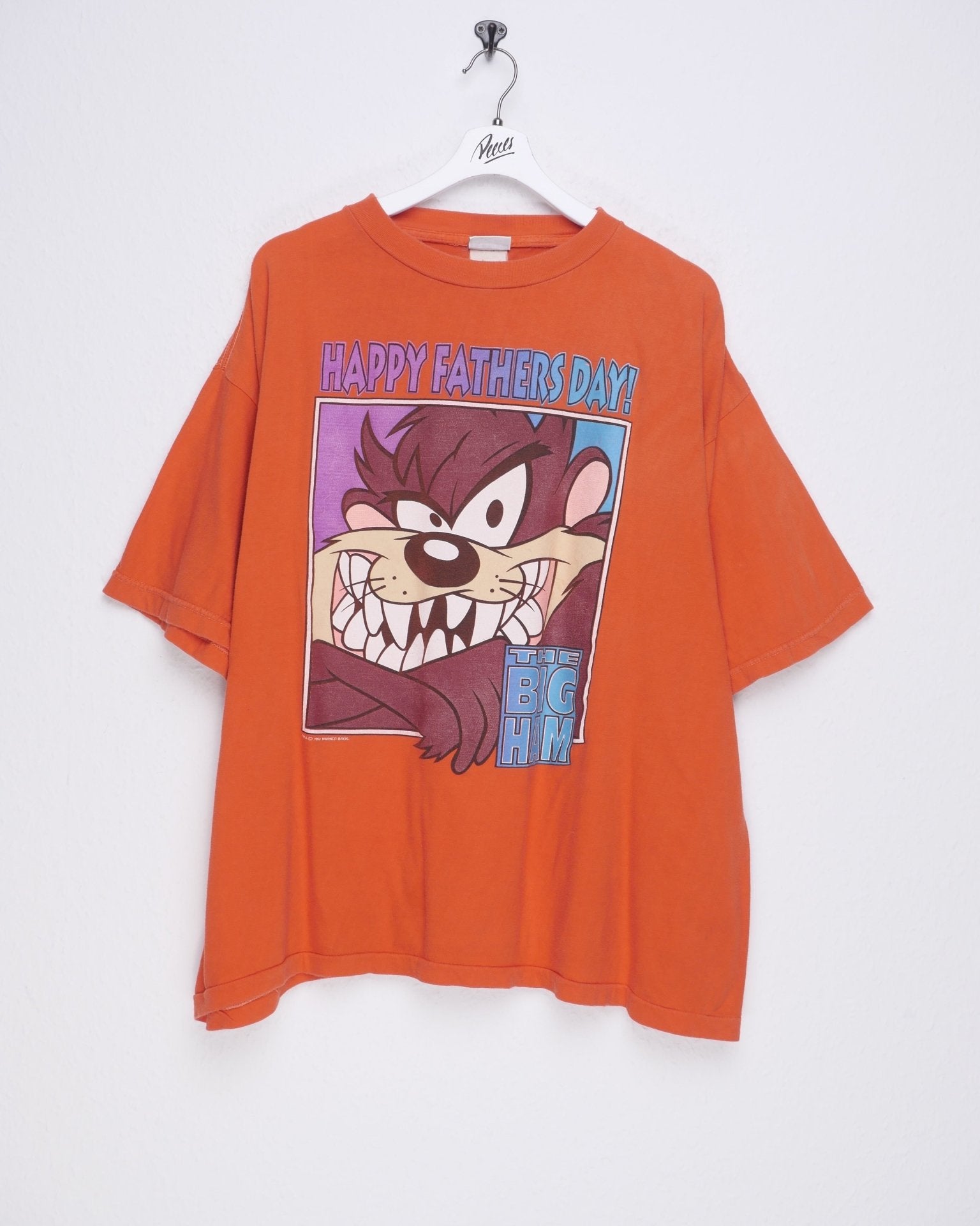 printed 'Happy Fathers Day' Looney Tunes washed orange boxy Shirt - Peeces