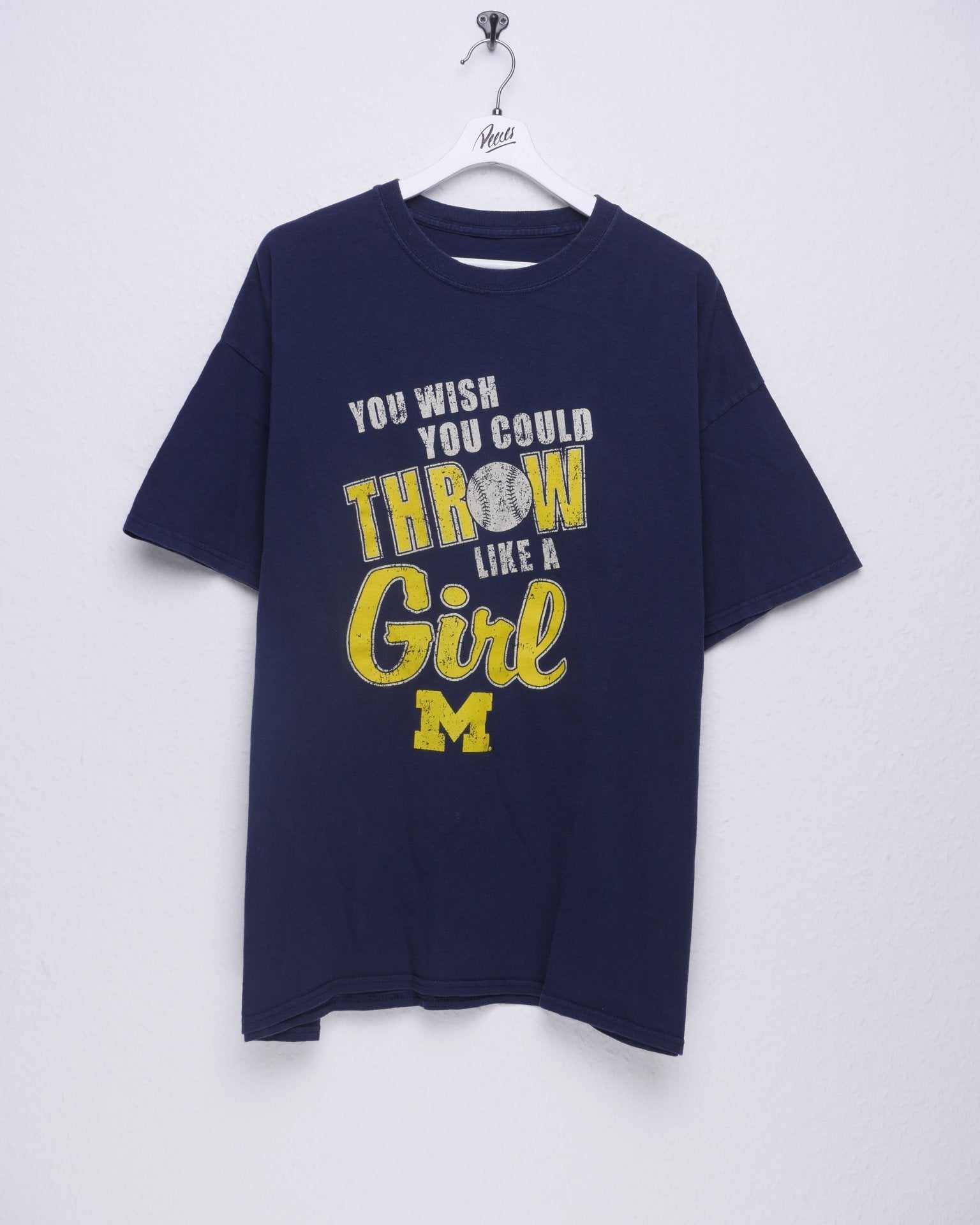 sport Michigan Wolverines printed Spellout navy Shirt - Peeces
