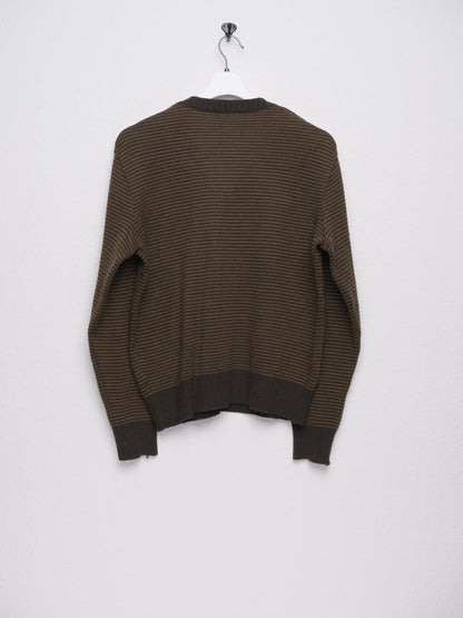 striped dark green V-Neck Knit Sweater - Peeces