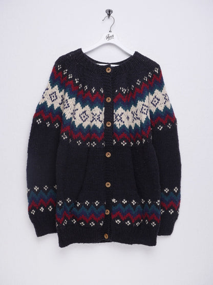Vintage patterned knit Buttoned Down Cardigan Sweater - Peeces